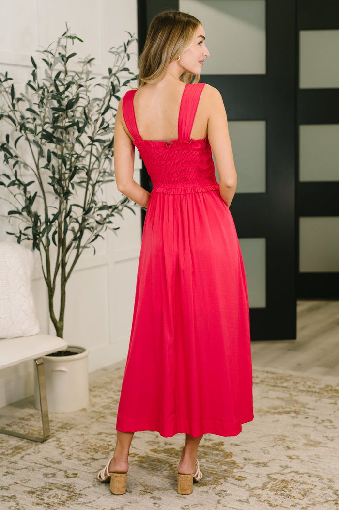 Hold Me Down Midi Dress in Fuchsia