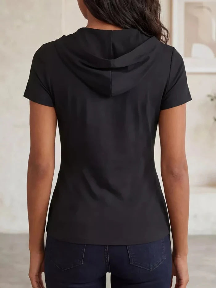 Hooded Wrap Front Top | Ruched Short Sleeve | The PM Edit - The PM Edit