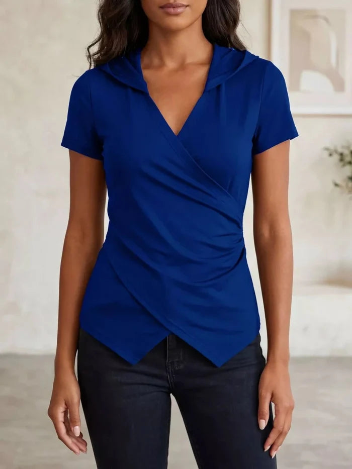 Hooded Wrap Front Top | Ruched Short Sleeve | The PM Edit - The PM Edit
