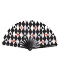 House of Cards hand fan black white diamond playing card design open view