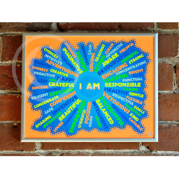 I AM Youth Mindfulness Art Print - Neon Orange  8" x 10" Framed