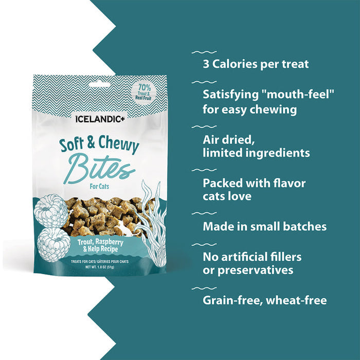 Icelandic+ Trout, Raspberry & Kelp Recipe Soft & Chewy Bites for Cats