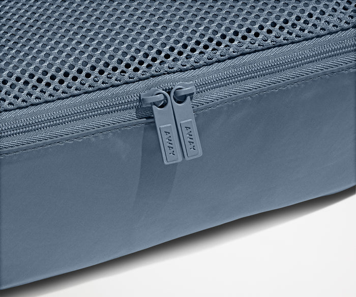 Close up view of the nylon Packing Cube and mesh top