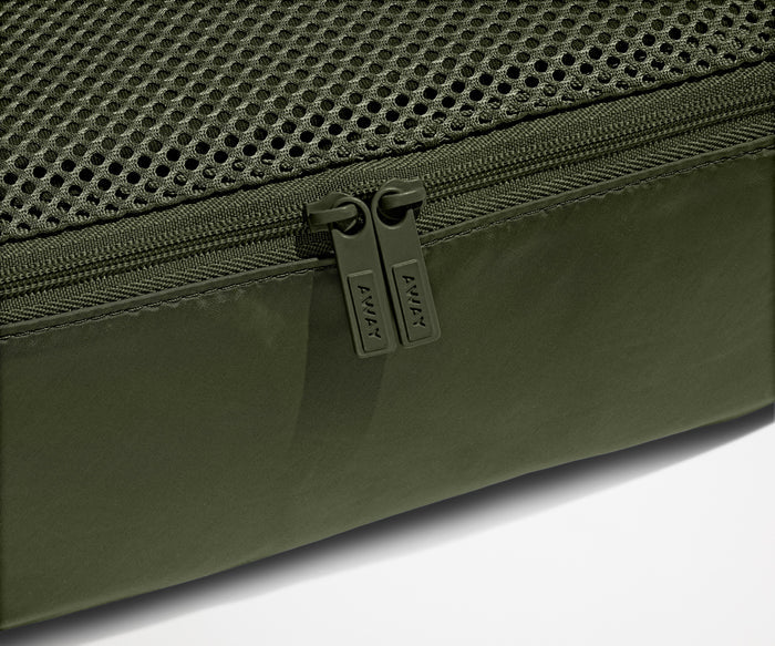 Close up view of the nylon Packing Cube and mesh top