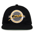 Iowa Retro Circle snapback hat in black, front view