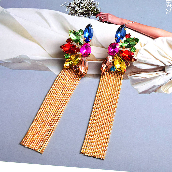Irregular Crystal Dangle Earrings — Colorful Statement Drop