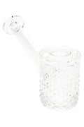 Clear Jane West glass hand pipe angled view with raised geometric texture and wide mouthpiece