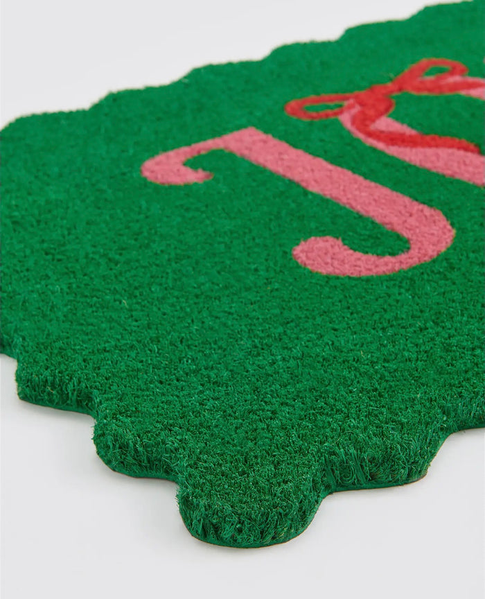 Joy Green Christmas Scalloped Door Mat