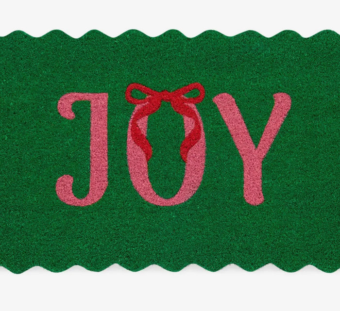 Joy Green Christmas Scalloped Door Mat
