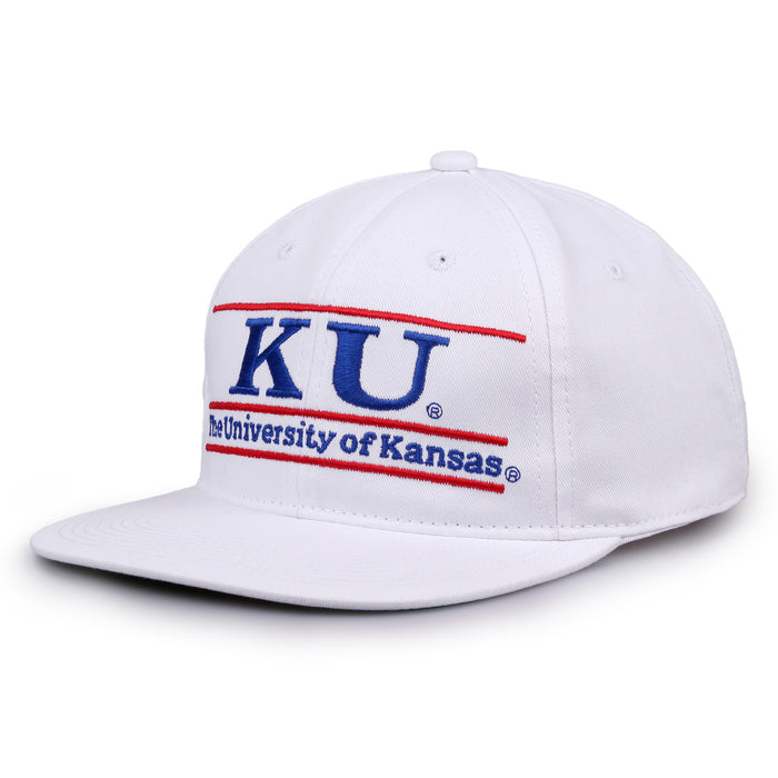 Kansas Retro Bar snapback hat in white, angled view