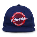 Kansas Retro Circle snapback hat in royal blue, front view