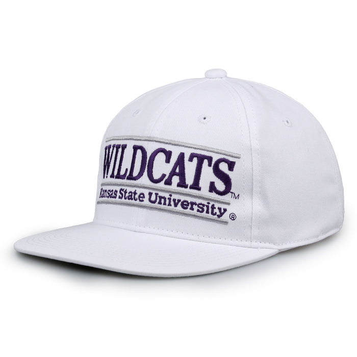 Kansas State Retro Bar snapback hat in white, angled view