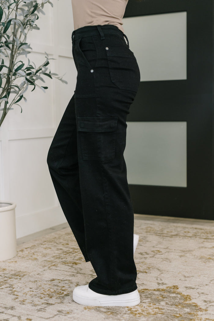 Keira High Waist Cargo Wide in Black