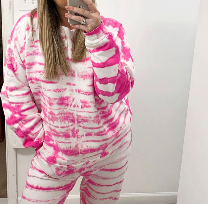 krys Crewneck & Jogger Set - Pink Tie Dye