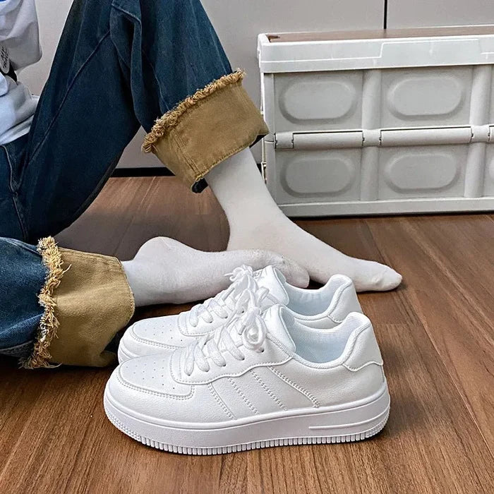 Lace-Up Round Toe Platform Sneakers - The PM Edit