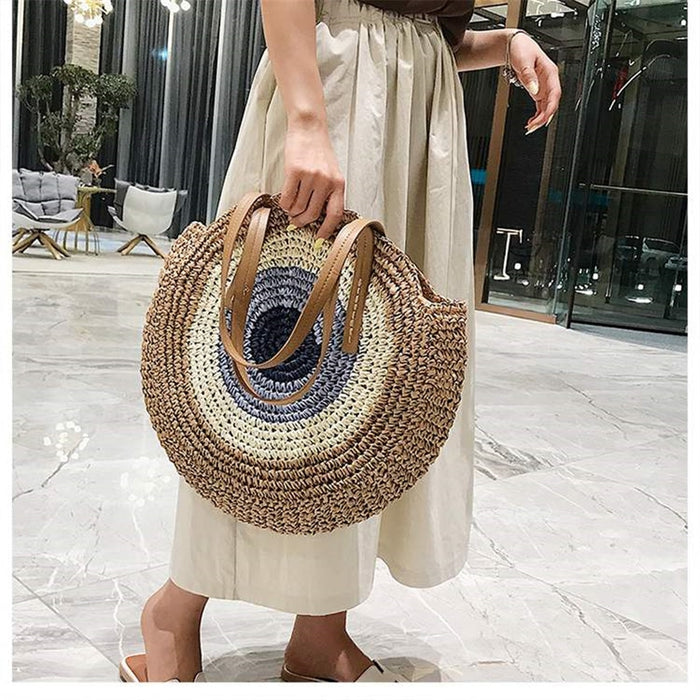 Large Woven Round Boho Bag – Statement Straw Tote