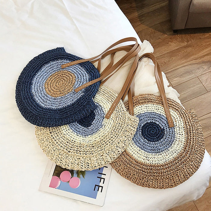 Large Woven Round Boho Bag – Statement Straw Tote