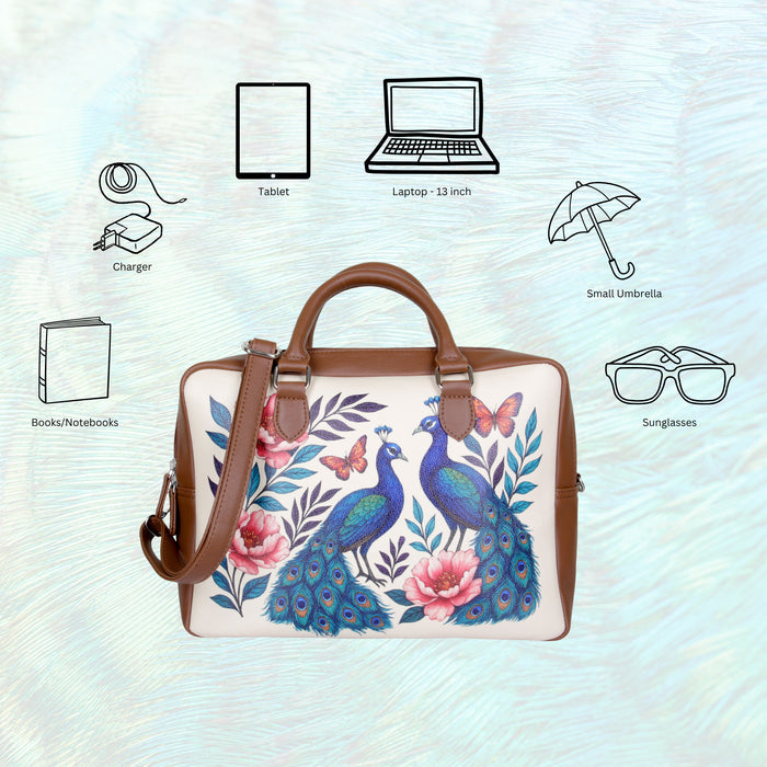 Women's handpainted peacock crossbody sling bag for work, travel, and everyday use-feature image