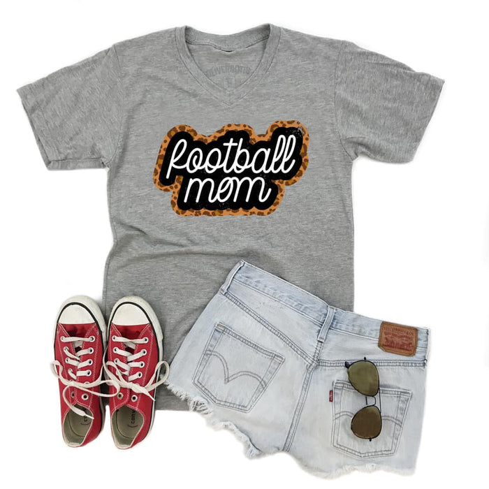{LEOPARD + BLACK FOOTBALL MOM} Gray V-Neck Tee