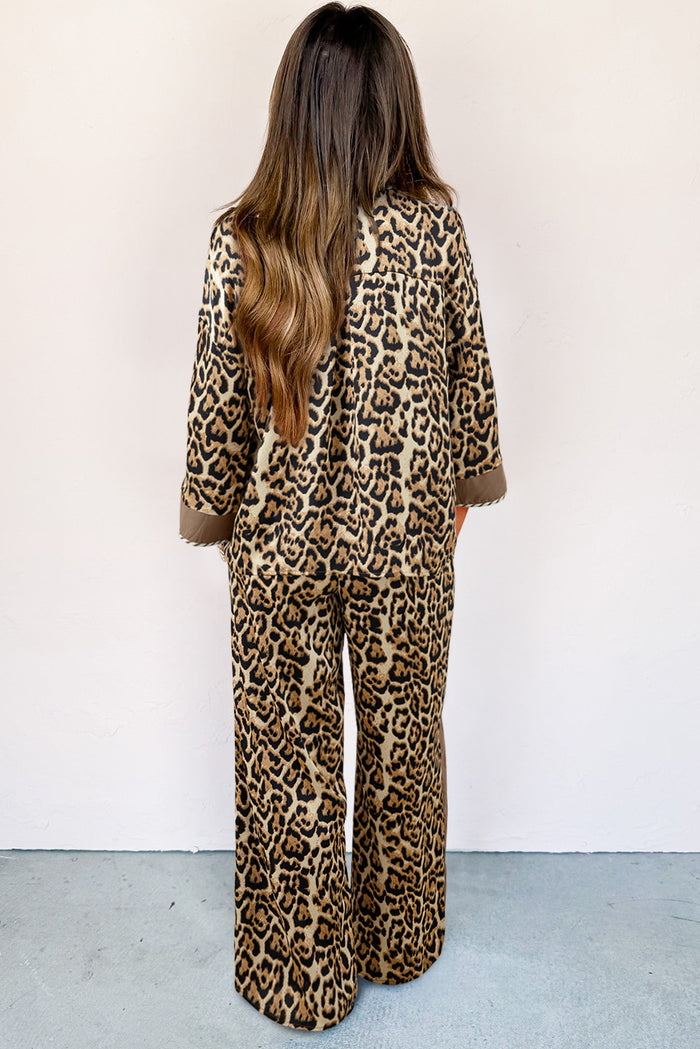 Leopard Print ¾ Sleeve Two-Piece Set