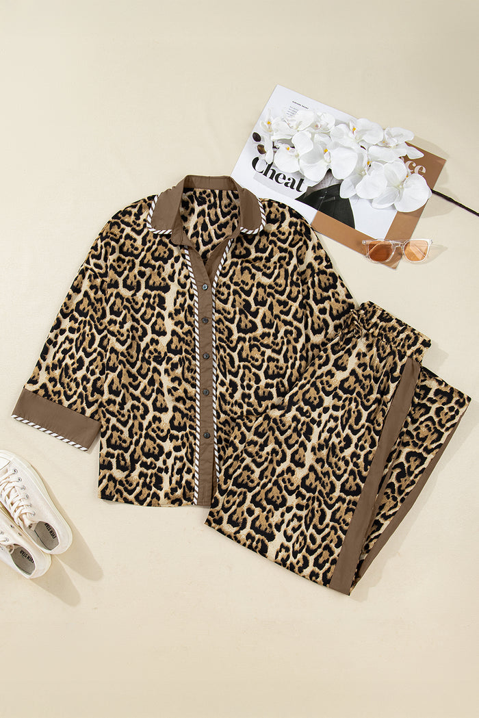 Leopard Print ¾ Sleeve Two-Piece Set