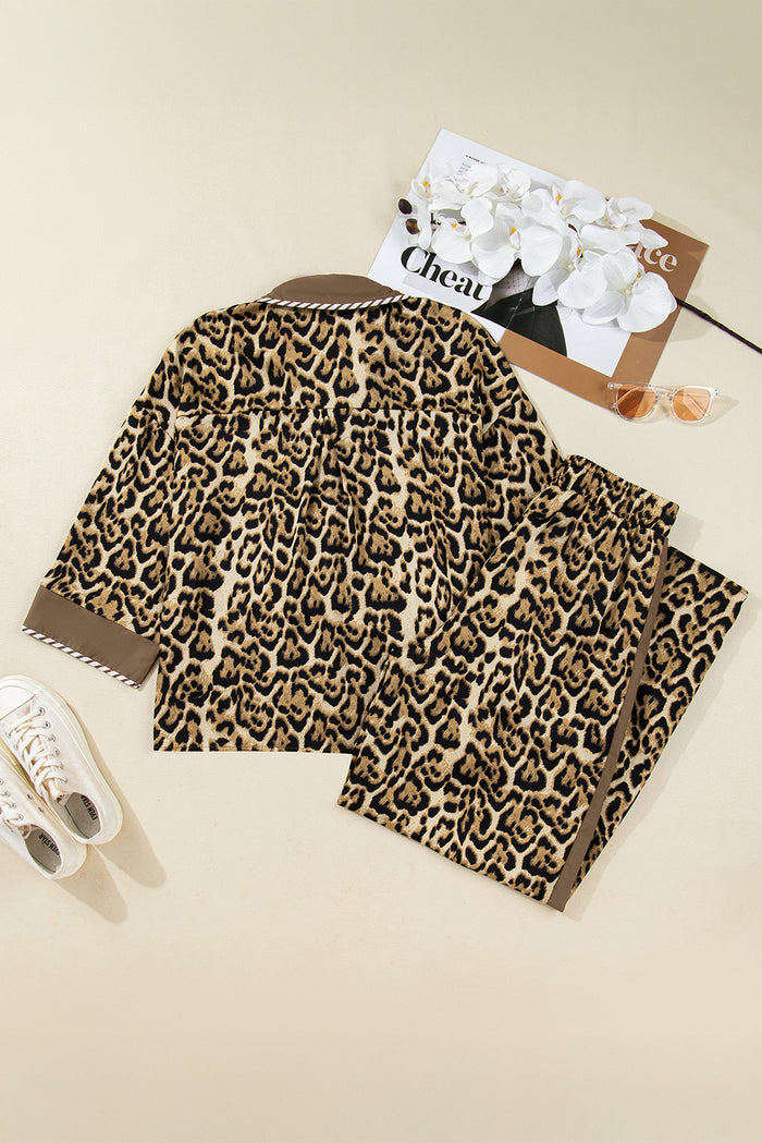 Leopard Print ¾ Sleeve Two-Piece Set