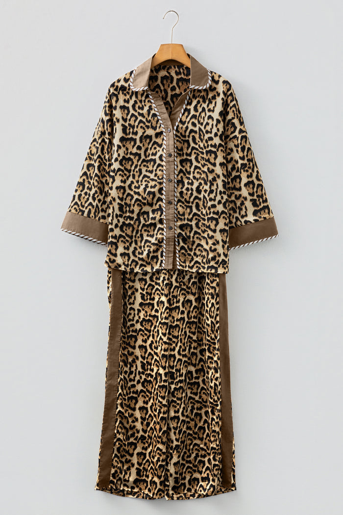 Leopard Print ¾ Sleeve Two-Piece Set