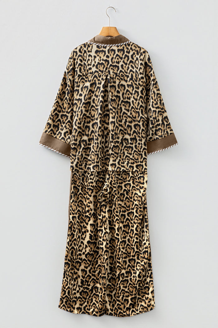 Leopard Print ¾ Sleeve Two-Piece Set