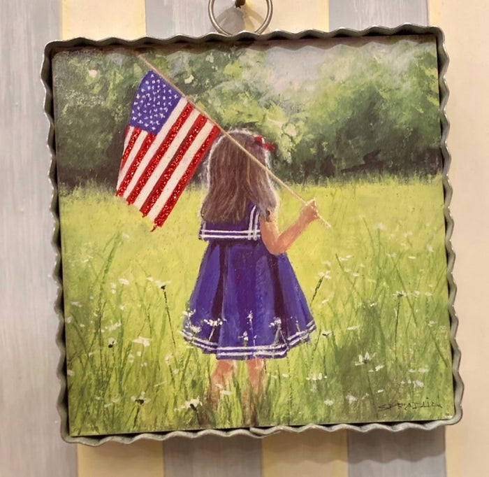 Little Girl with American Flag Mini Print