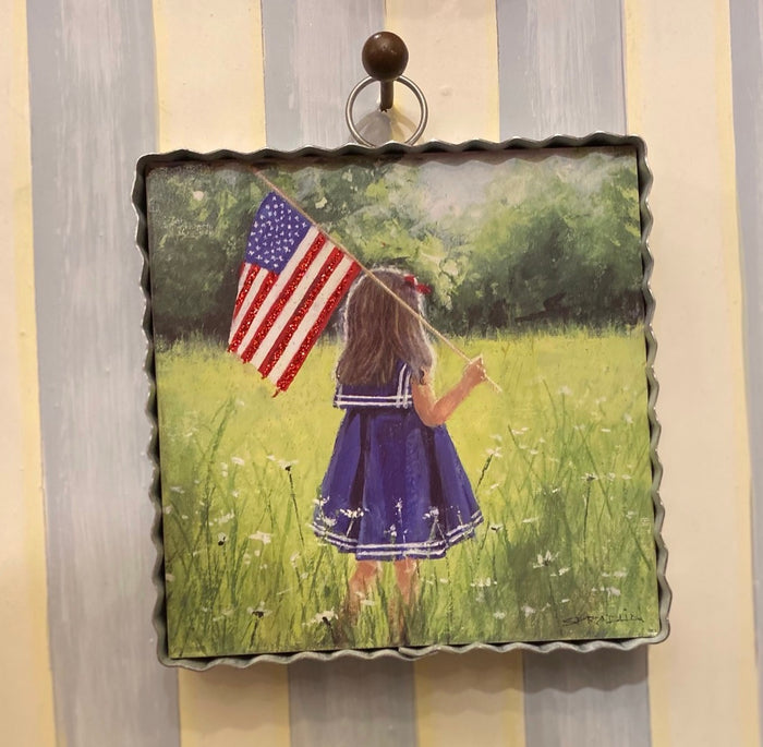 Little Girl with American Flag Mini Print