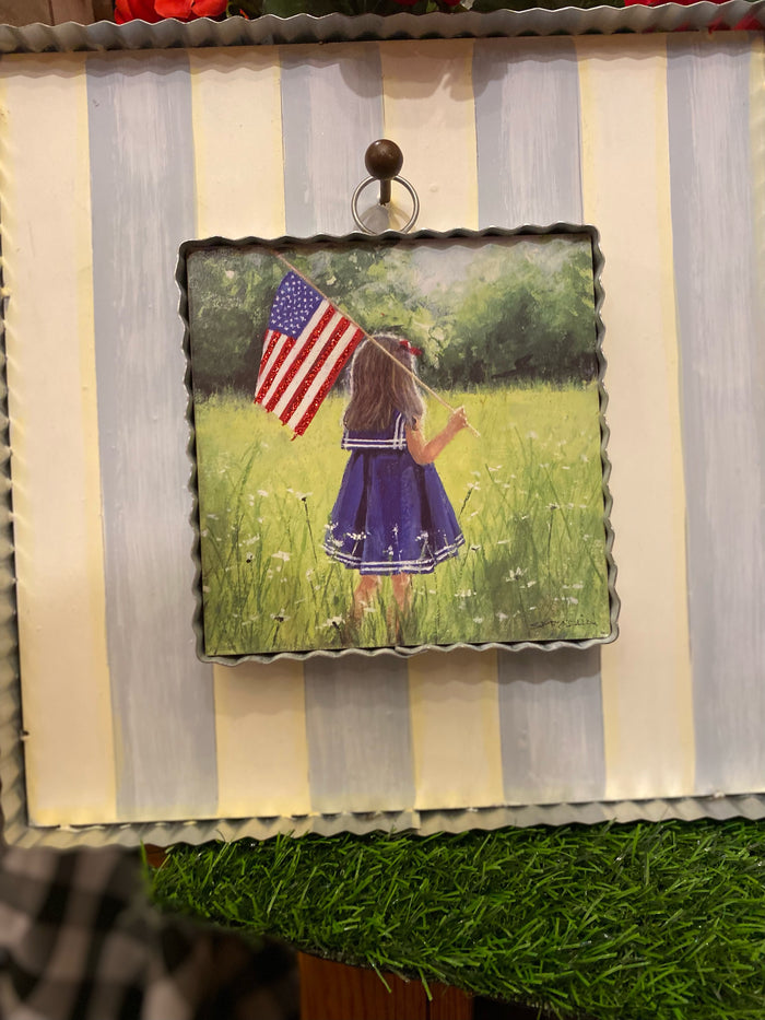 Little Girl with American Flag Mini Print