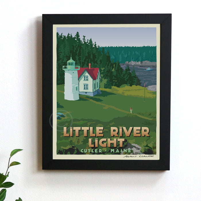 Little River Light Art Print 8" x 10" Framed Travel Poster - Maine