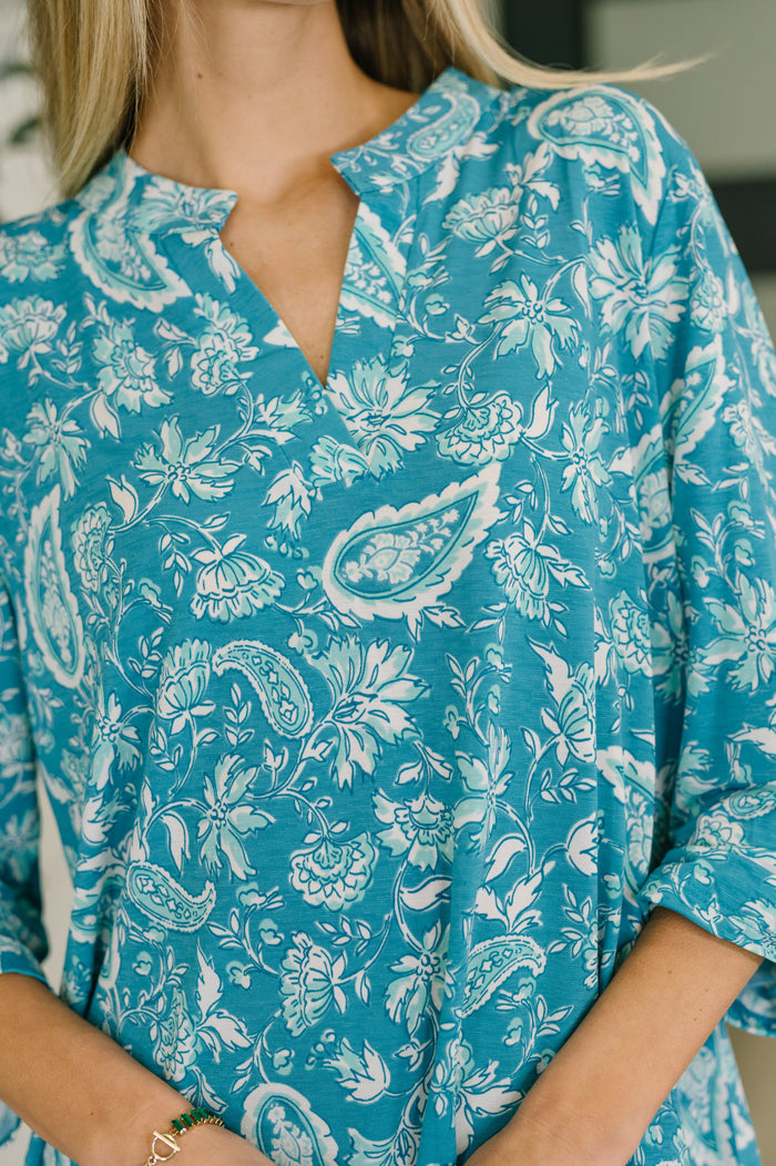 Lizzy Top in Aqua Paisley