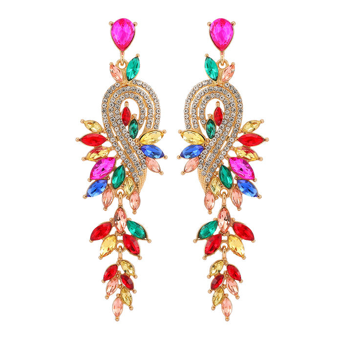 Long Geometric Crystal Pendant Earrings — Colorful Drop