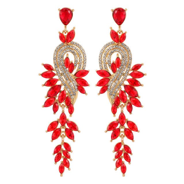 Long Geometric Crystal Pendant Earrings — Colorful Drop