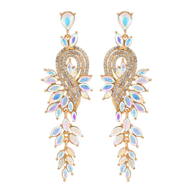 Long Geometric Crystal Pendant Earrings — Colorful Drop