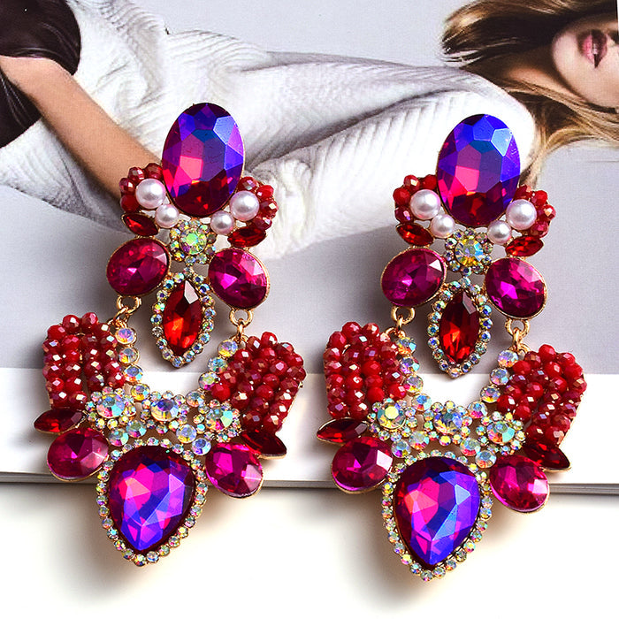 Long Geometric Glass Crystal Earrings — Colorful Statement Drop