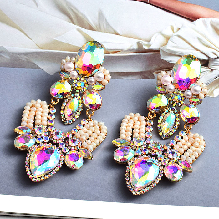 Long Geometric Glass Crystal Earrings — Colorful Statement Drop