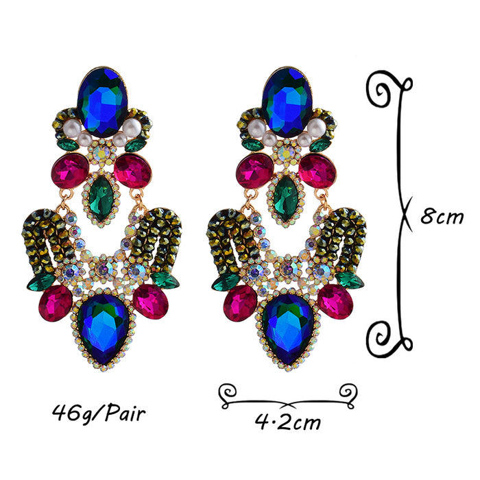 Long Geometric Glass Crystal Earrings — Colorful Statement Drop