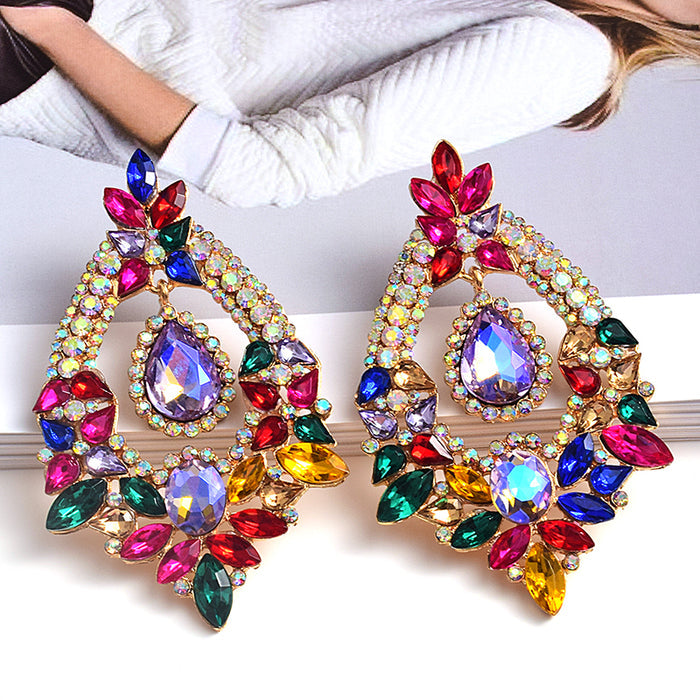 Long Irregular Crystal Drop Earrings — Colorful Rhinestone