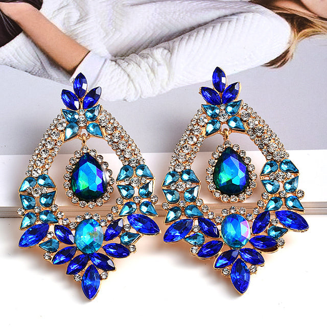 Long Irregular Crystal Drop Earrings — Colorful Rhinestone