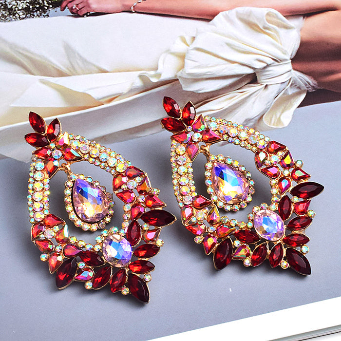 Long Irregular Crystal Drop Earrings — Colorful Rhinestone