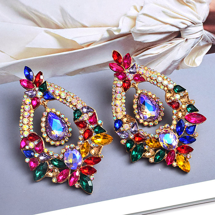 Long Irregular Crystal Drop Earrings — Colorful Rhinestone