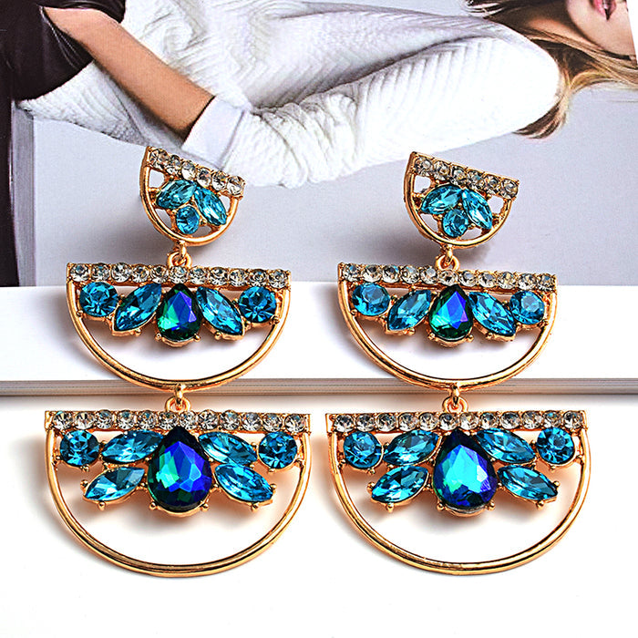 Long Irregular Rhinestone Crystal Drop Earrings — Colorful