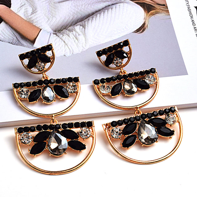 Long Irregular Rhinestone Crystal Drop Earrings — Colorful