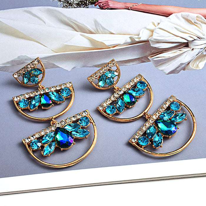 Long Irregular Rhinestone Crystal Drop Earrings — Colorful