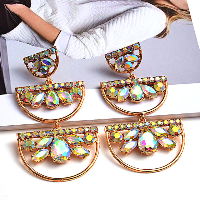 Long Irregular Rhinestone Crystal Drop Earrings — Colorful