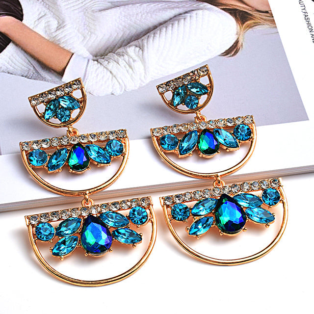 Long Irregular Rhinestone Crystal Drop Earrings — Colorful