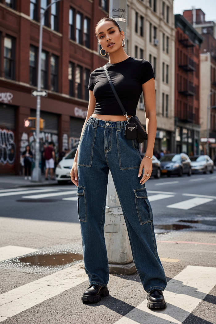 Dark Blue Wash Cargo Denim