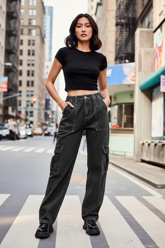 Black Wash Cargo Denim